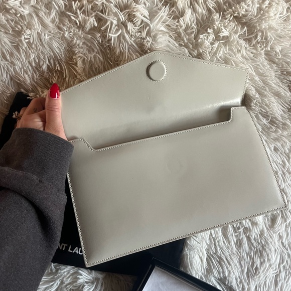 YSL Uptown Clutch in Crema Soft - Picture 9 of 11